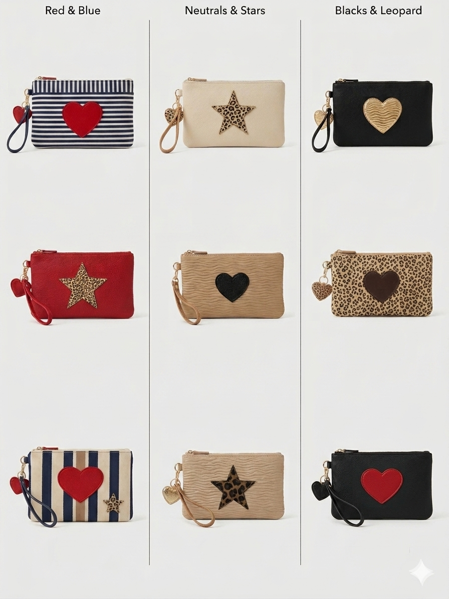 Makeup Bags Applique Hearts Stars Various sizes