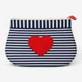 Blue and white striped red heart applique pouch bag change purse mini wallet
